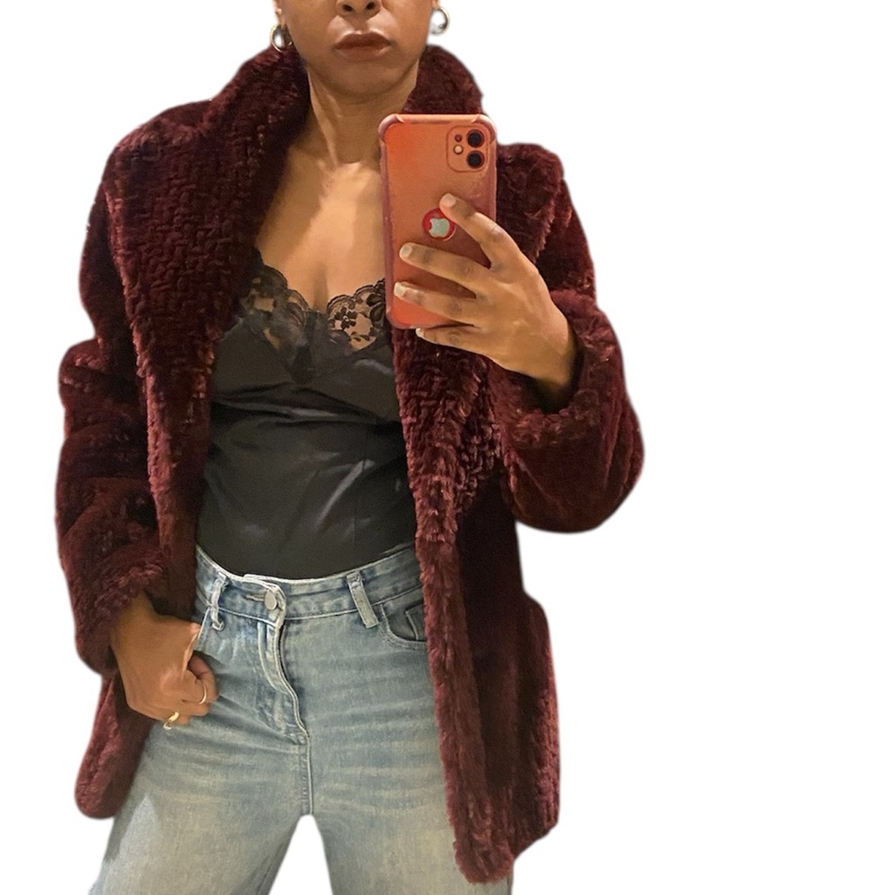 Women's Burgundy Faux Fur Coat